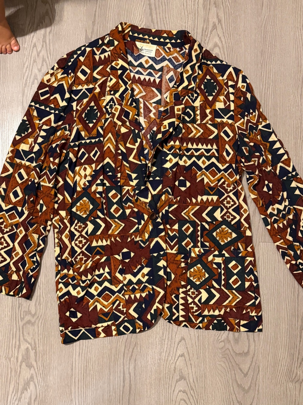 Women’s Geometric Print Open Front Blazer Jacket - Rust Multi